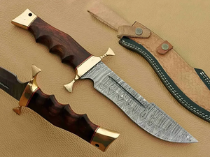 มีดล่าสัตว์ LEGACY BLADES เหล็กดามัสกัสเกรดอุตสาหกรรม ปลายมีดแบบ Drop Point ด้ามไม้ ใบมีดแบบ Fixed Blade ขอบตรง ทำด้วยมือ - Product Image 5