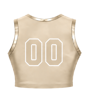 Maillot de cheerleading beige sans manches, crop top personnalisé, uniforme sportif, tenue d'entraînement d'équipe, vêtements de performance athlétique - Product Image 2