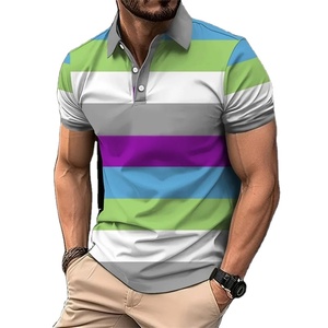 Polo de rayas coloridas con estampado 3D para hombre, camiseta de manga corta con patrón de árbol de coco, camisetas de solapa informales de verano, camisetas de gran tamaño - Product Image 1