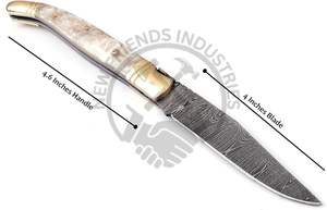 Nuevo cuchillo plegable estilo Laguiole de Damasco, forjado a mano, con escamas de resina de color exótico, con pomo y taladro de latón. - Product Image 3