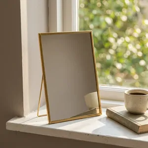 ARTISAN DESIGN <b>Rectangular</b> Brass Frame 5X7" Decorative Vanity <b>Mirror</b> Tabletop Stationary Modern Design for Wedding Birthday Home - Product Image 2