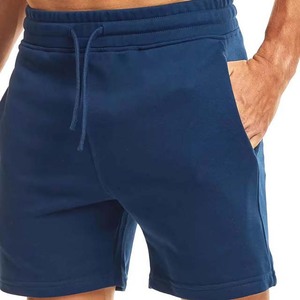 Shorts de sport décontractés pour hommes en coton bleu marine, taille élastique avec cordon de serrage, respirants, tricotés, taille mi-haute, couleur unie - Product Image 2