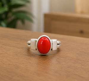Anillo de Plata de Ley 925 con Incrustaciones de Coral Rojo, Hecho a Mano, para Bodas y Fiestas, Venta al Por Mayor - Product Image 5