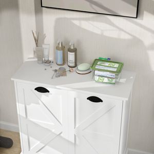 Mobiletto Bianco a Due Scomparti con Cassetti Ribaltabili per la Raccolta della Biancheria, Cesti Premium per la Separazione - Product Image 5