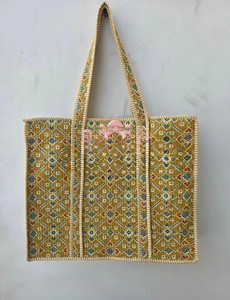 Bolso Tote de Algodón Acolchado de Alta Calidad, Venta Caliente 2026, con Cierre de Cremallera, Estampado Geométrico Tradicional Patola, Correas de Hombro a Rayas - Product Image 5