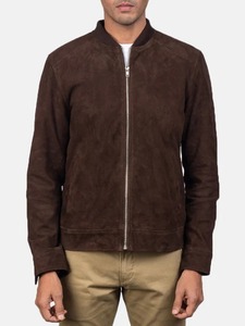 Mocha <b>Suede</b> Brown Bomber <b>Leather</b> <b>Jacket</b> - Product Image 2