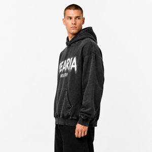 เสื้อฮู้ดดี้โอเวอร์ไซส์ทรงหลวมสไตล์วินเทจ Y2K สำหรับผู้ชาย มีกระเป๋าหน้า  ลายฟอกสี  พร้อมปักโลโก้ตามสั่ง - Product Image 2