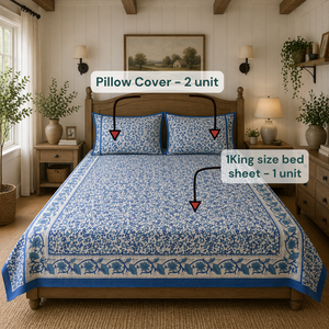 New Launch Knnotted Earth Jaipur Pigment Printed Classic Floral <b>King</b> <b>Size</b> 3-Piece Bed <b>Sheet</b> Set 100% Cotton 200TC Soft Durable - Product Image 6