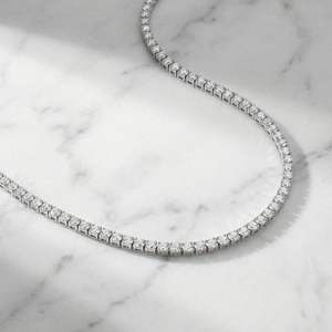 Collier chaîne tennis en or blanc avec diamants de laboratoire taille brillant rond, certifié par un tiers, bijoux unisexe - Product Image 1
