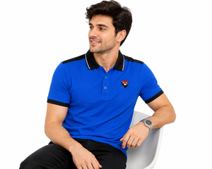 Chemise à manches courtes bleue pour homme Dumela International, broderie sur le devant, unie, décontractée, respirante, en polyester tricoté 200g, coupe classique - Product Image 3