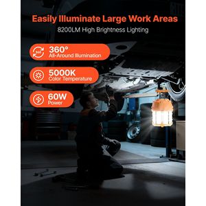 Lampada da Lavoro Temporanea a LED 60W Resistente, 8200 lm 5000K, Impermeabile, Collegabile fino a 12 Unità, Supporto a Soffitto per Cantieri - Product Image 2