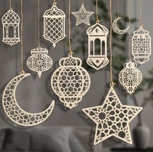 Juego de Decoración Colgante de Madera Islámica, Adornos de Linterna con Forma de Luna y Estrella para Ramadán y Eid, Decoración de Pared para el Hogar, Exhibición Festiva para Fiestas - Product Image 3