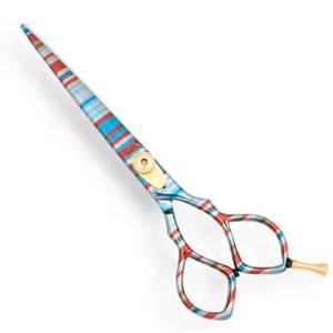 Ciseaux de coiffure professionnels en acier inoxydable, lame tranchante, manche long, pour droitiers, design rayé coloré - Product Image 1
