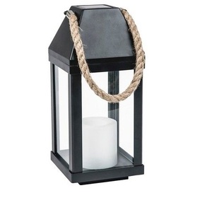 Beautiful Decorative Stainless Steel Metal & Glass Candle <b>Lantern</b> with Jute Handle in <b>Black</b> Finished Handmade Customized - Product Image 1