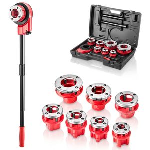 Kit de Filetage Manuel à Cliquet pour Tuyaux - 7 Matrices de 3/8 à 2 pouces BSPT - Outil Portable pour Fileter les Tuyaux - Product Image 1