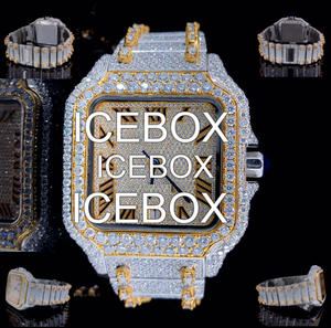 Montre-bracelet carrée pour homme en acier inoxydable avec moissanite, cadran en verre bicolore, bracelet clouté, fermoir, résistance à l'eau 10 bars - Product Image 2
