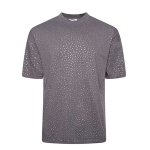 Camiseta Personalizada para Hombre, Modelo I Know International, Gris, de Algodón Grueso y Transpirable, con Pedrería y Estampado de Puntos Brillantes - Product Image 1