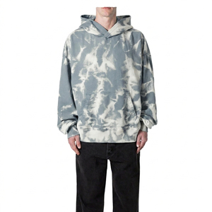 Men's Oversized <b>Tie</b>-Dye Hoodie Regular Sleeve French Terry Casual Pocket Hooded Sweatshirt Summer Blue White Pattern - Product Image 2
