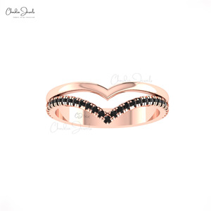 2026 Trendy 14K Fine <b>Gold</b> Double Chevron <b>Ring</b> Pave <b>Set</b> 0.25CTW Black Diamond <b>Ring</b> Wedding Anniversary Jewelry Supplier for Women - Product Image 3