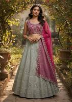 LAHENGTA CHOLI DUPATTA en Foulard Georgette Lourd Brodé de Paillettes Style Vintage pour Femme, Toutes Saisons, Longueur Ras du Sol, Séchage Rapide