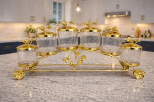 Exquisite Gold Glass Container For Kitchen Countertop Storage And Gifting Luxury Metal <b>Jar</b> With Lid Elegant Home Decor Piece - Product Image 2