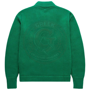 Cárdigan de punto con cuello en V verde para fraternidad, bordado de letras griegas, aplique de acrílico con la letra H, suéter de manga larga para hombre, estilo universitario. - Product Image 2