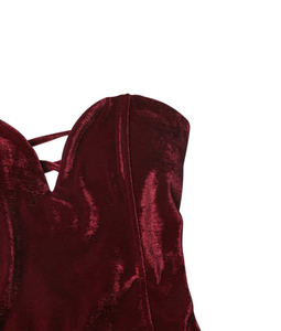 Women Velour <b>Bodysuit</b> Tummy Control Shapewear Firm Support Hollow Out Design Red Color - Product Image 3