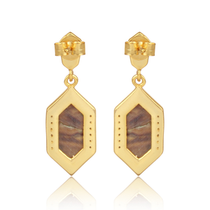 Classic Drop Ethnic Hexagon <b>Earrings</b> with Mother of <b>Pearl</b> and CZ Gemstone in Gold Over <b>Silver</b> for Women - Product Image 4
