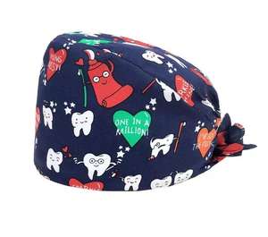 Gorros Quirúrgicos Unisex, Juego de Gorros Quirúrgicos Casuales Lavados y Ajustables con Estampado Floral de Dientes, 100% Algodón, Impermeables, Transpirables, para Invierno - Product Image 1