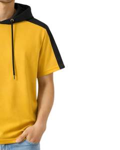 Mens Short Sleeve Hoodie <b>T</b> <b>Shirt</b> <b>Yellow</b> And Black Color Casual Streetwear Cotton Pullover Custom Logo Wholesale For Men OEM Bulk - Product Image 3