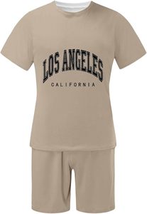 Conjuntos Cortos para Hombre, Conjuntos de 2 Piezas, Trajes Deportivos de Verano a la Moda, Camiseta Informal con Estampado de Letras y Pantalones Cortos con Cordón en la Cintura - Product Image 2