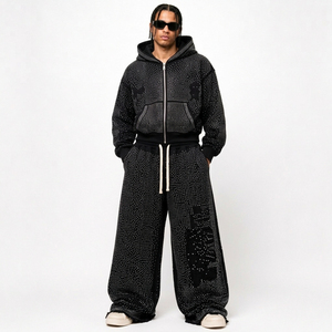 Conjunto deportivo blanco con capucha para hombre, chaqueta perforada con cremallera y pantalones deportivos holgados - Product Image 5