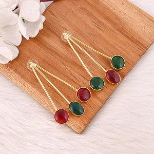 Stylish Garnet Hydro & Green Onyx Stone <b>Dangle</b> <b>Earrings</b> Handmade Brass Jewelry for Women - Product Image 3