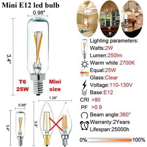 Lampadina LED T6 Dimmerabile 25W Candelabro con 2700K Luce Chiara 200lm 2W E12 T25 LED Confezione da 6 - Product Image 6
