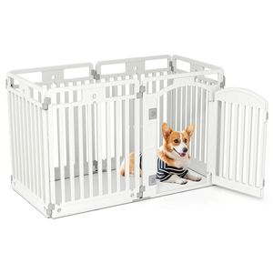 Recinto/Box per Cani Convertibile a 6 Pannelli in HDPE con Porta Bloccabile, Ventose e Picchetti di Fissaggio a Terra - Design Gabbia in Plastica per Animali Domestici - Product Image 2
