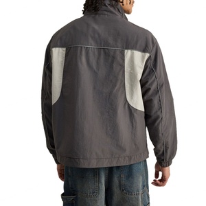 Veste coupe-vent personnalisée avec fermeture éclair, logo brodé, veste de sport rétro en nylon avec passepoil, veste coupe-vent vierge pour l'extérieur - Product Image 5