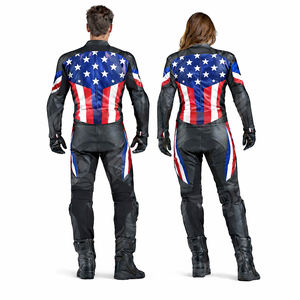Traje de Motociclismo de Cuero Estilo Americano para Hombre y Mujer, Traje de Motociclista de Una Pieza con Bandera Americana y Protección CE - Product Image 2