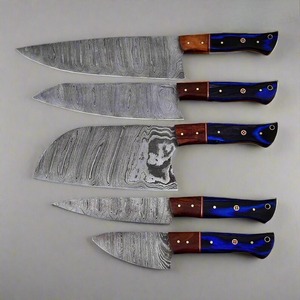 Ensemble de 5 couteaux de cuisine en acier Damas à 67 couches, style Viking, faits à la main, couteaux de chef ambidextres, manches en bois, pour une cuisson professionnelle - Product Image 2