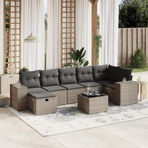 Conjunto de Sofá de Jardín de Poliratán Gris con Vidrio Templado y Acero con Recubrimiento en Polvo, Muebles Duraderos para Exteriores - Product Image 1