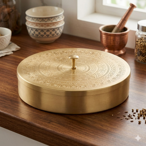 Handmade Hexagon Brass Masala <b>Box</b> Engraved Peacock Design Traditional Indian Spice Storage <b>Container</b> for Kitchen Decor Gift - Product Image 2