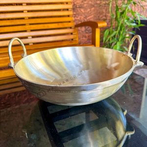 Traditional Indian Brass Cooking Wok Handmade Brass Kadai with Strong Iron Handles for Professional Kitchen Equipment - Product Image 6