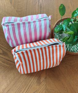 Cotton Quilted Cosmetic Pouch <b>Set</b>, 3-Piece Floral Makeup Bag,Orange Stripe Toiletry Pouches (<b>Set</b> of 3) - Product Image 3