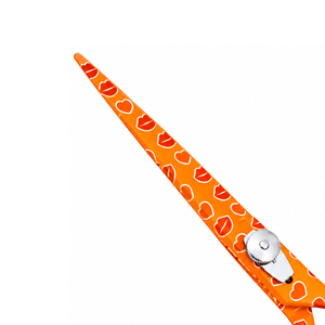 Ciseaux à cheveux professionnels en acier inoxydable avec logo personnalisé, motif cœur orange de 5 pouces, pour droitiers, manche long - Product Image 3