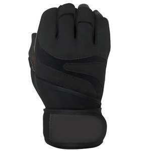 Half <b>Finger</b> Fitness Gloves Black PU Leather Neoprene Non Slip Breathable Adjustable Wrist <b>Strap</b> Gym Training Men - Product Image 3