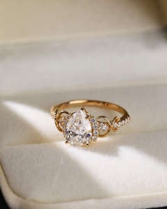 IGI/GIA Lab Grown Vintage 14K oro amarillo boda/anillo de compromiso pera diamante Unisex perfecto aniversario y regalo de fiesta - Product Image 3