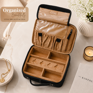 Estuche de joyería de cuero genuino de gamuza con bordado occidental, organizador de viaje, caja de almacenamiento con cremallera, estuche de joyería portátil para mujer - Product Image 3