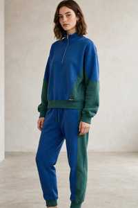 Conjunto Deportivo 2 en 1 para Mujer, Color Azul Verde, Bloques de Color, Sudadera con Media Cremallera, Pantalones Largos Deportivos - Product Image 4