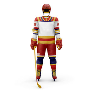 Uniforme de Hockey sobre Hielo Personalizado para Hombre, Jersey a Rayas de Manga Larga, Rojo, Blanco y Dorado, Sublimado, Absorbente de Humedad, Ropa Deportiva de Invierno - Product Image 1