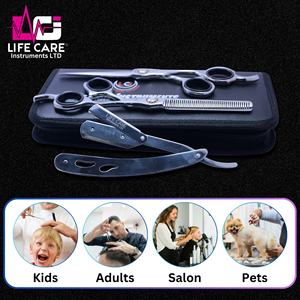 ชุดกรรไกรตัดผมมืออาชีพสีเงินสำหรับช่างตัดผมและกรรไกรซอยผม พร้อมมีดโกนและหวี - Product Image 6