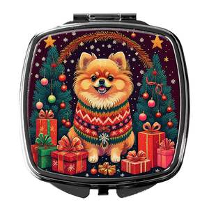 Espejo de maquillaje decorativo de Navidad de Pomerania compacto, diseño de mano plegable, regalo de viaje para mujeres y niñas - Product Image 1